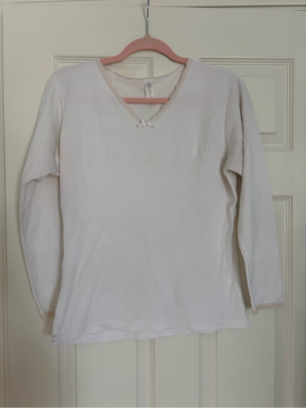 Secret Treasures White Lace-Trim Long Sleeve Top